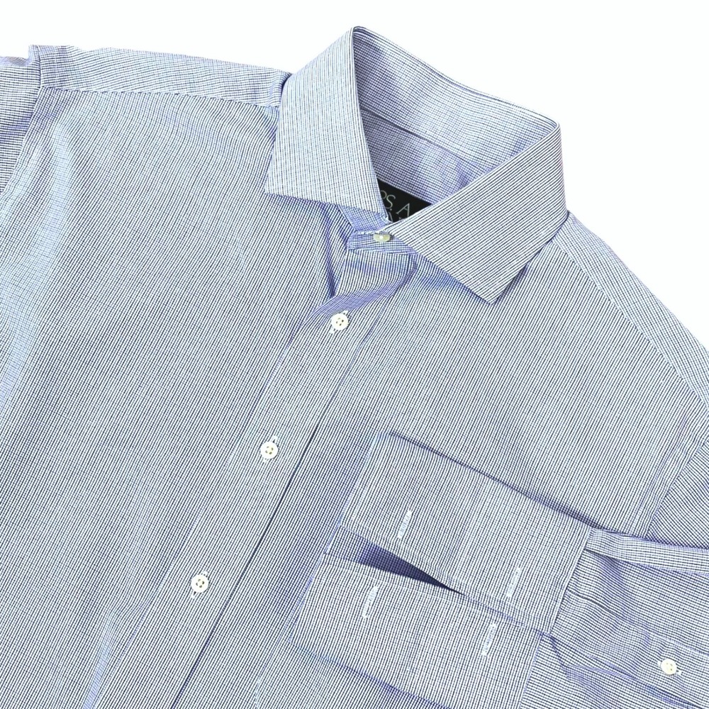 Jos A Bank Executive Collection Dress Shirt 16-34 Blue Micro Check French Cuffs